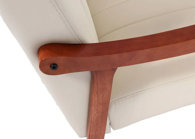 Fauteuil à bascule rocking chair relax avec accoudoirs en synthétique crème cadre aspect noyer FAB04032