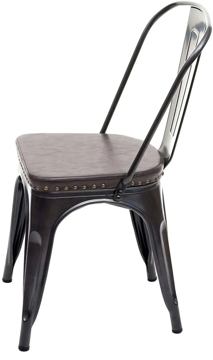 4x chaises de salle à manger cuisine style industriel métal noir et synthétique marron CDS04557