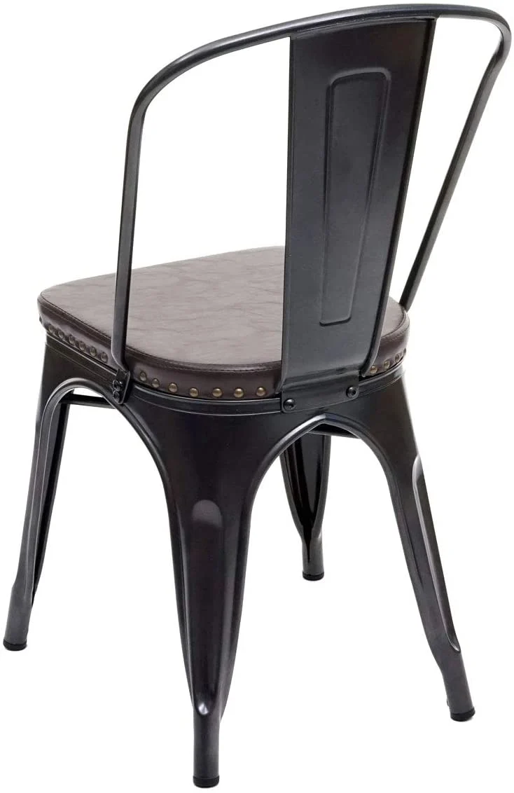 4x chaises de salle à manger cuisine style industriel métal noir et synthétique marron CDS04557