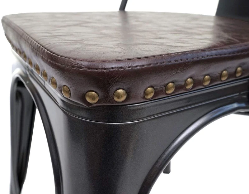 4x chaises de salle à manger cuisine style industriel métal noir et synthétique marron CDS04557