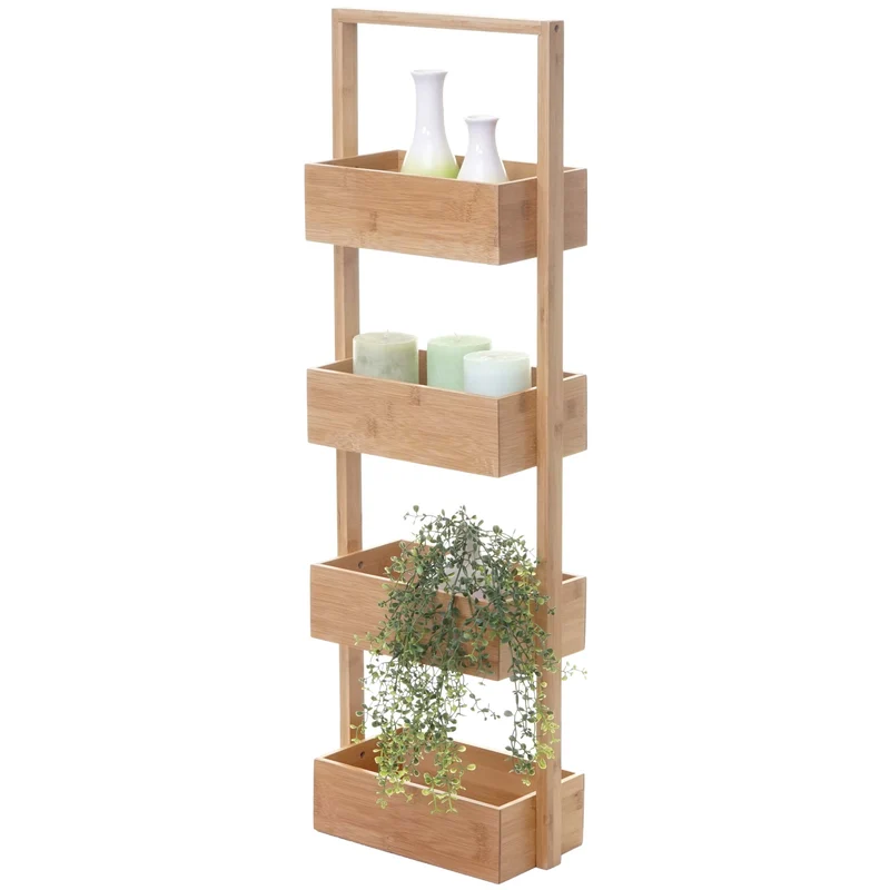 Étagère de salle de bain rangement avec 4 paniers bambou 88x28x15cm 04_0005168