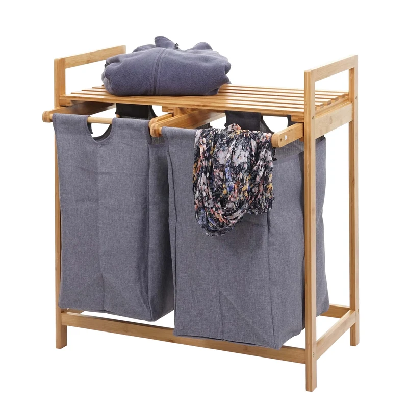 Panier à linge trieur à linge en bambou 2 compartiments 74x64x33cm 70l gris foncé 04_0001294