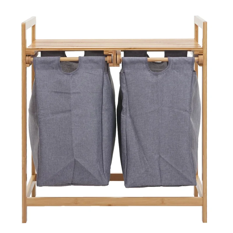 Panier à linge trieur à linge en bambou 2 compartiments 74x64x33cm 70l gris foncé 04_0001294