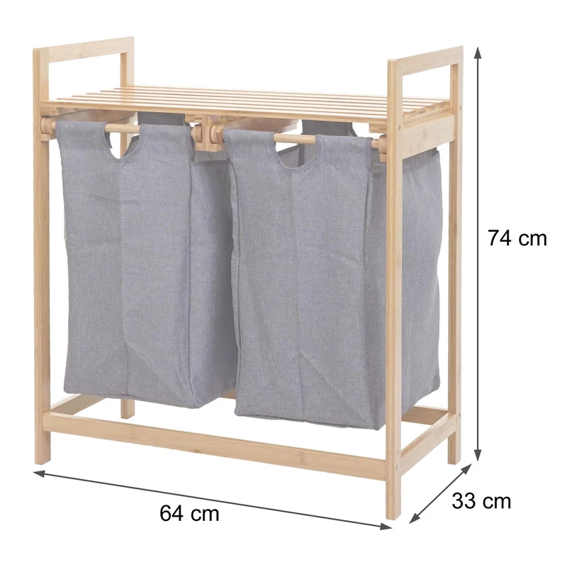 Panier à linge trieur à linge en bambou 2 compartiments 74x64x33cm 70l gris foncé 04_0001294