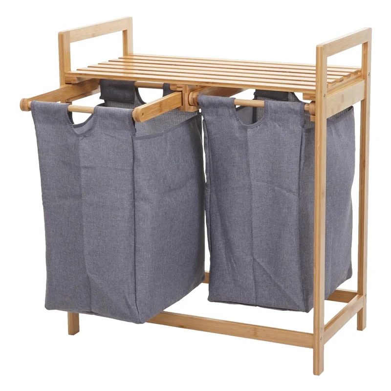 Panier à linge trieur à linge en bambou 2 compartiments 74x64x33cm 70l gris foncé 04_0001294