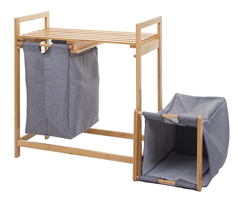 Panier à linge trieur à linge en bambou 2 compartiments 74x64x33cm 70l gris foncé 04_0001294