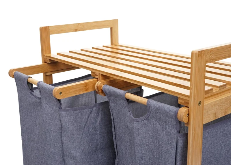 Panier à linge trieur à linge en bambou 2 compartiments 74x64x33cm 70l gris foncé 04_0001294