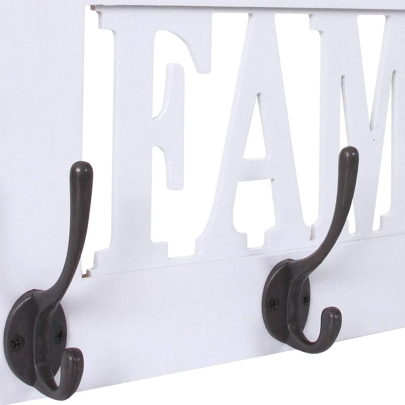 Porte-manteau mural patère en bois blanc avec 4 crochets 20,5x60x1,5 cm MED04064