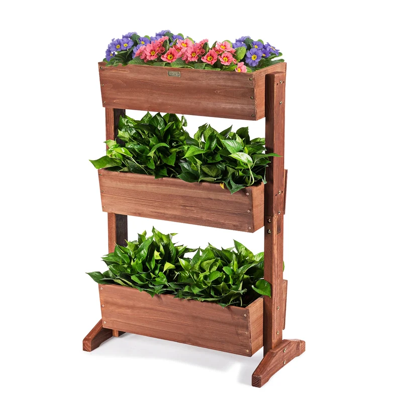 Etagères à plantes en bois à 3 niveau amovibles hauteur et inclinaison ajustable multifonctions intérieur/extérieur 20_0000615