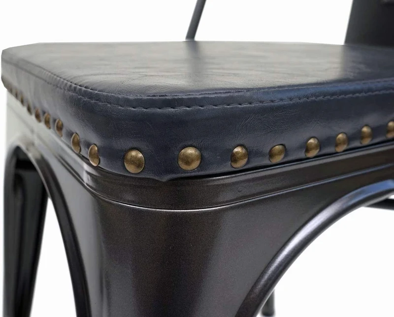 2x chaises de salle à manger cuisine style industriel métal noir et synthétique gris CDS04456