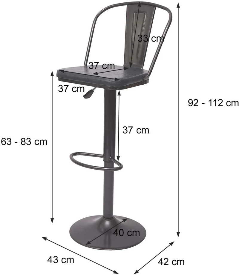 2x tabourets de bar en synthétique marron et métal noir style industrielle hauteur réglable TDB04053