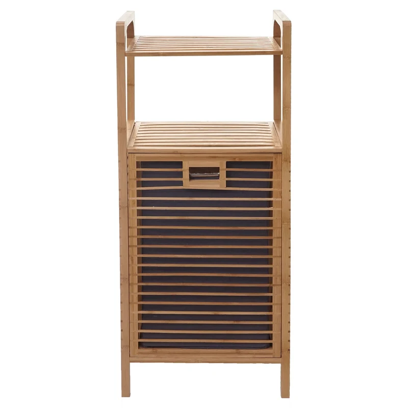 Étagère de salle de bain rangement avec panier à linge en bambou 95x40x30cm 28L 04_0005669