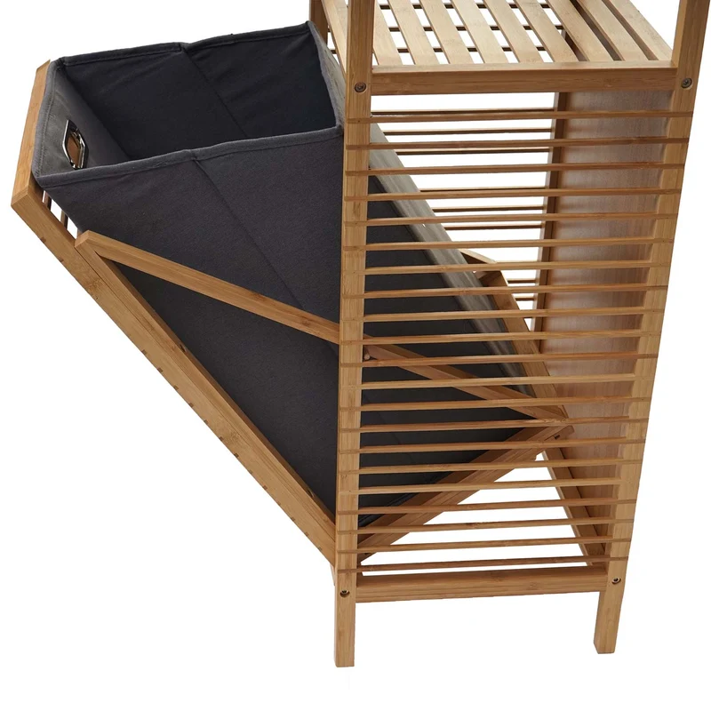 Étagère de salle de bain rangement avec panier à linge en bambou 95x40x30cm 28L 04_0005669
