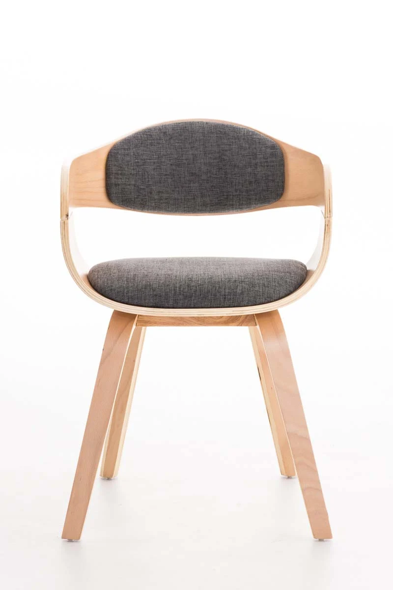 Chaise de bureau sans roulettes visiteur en tissu et bois design retro et confort maximal naturel et gris clair BUR10542