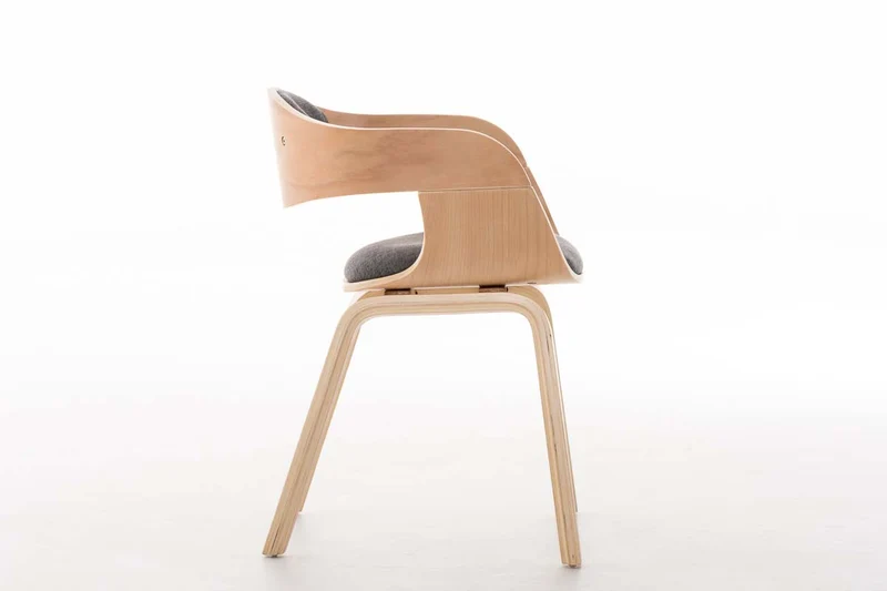 Chaise de bureau sans roulettes visiteur en tissu et bois design retro et confort maximal naturel et gris clair BUR10542