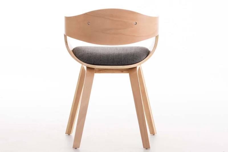 Chaise de bureau sans roulettes visiteur en tissu et bois design retro et confort maximal naturel et gris clair BUR10542