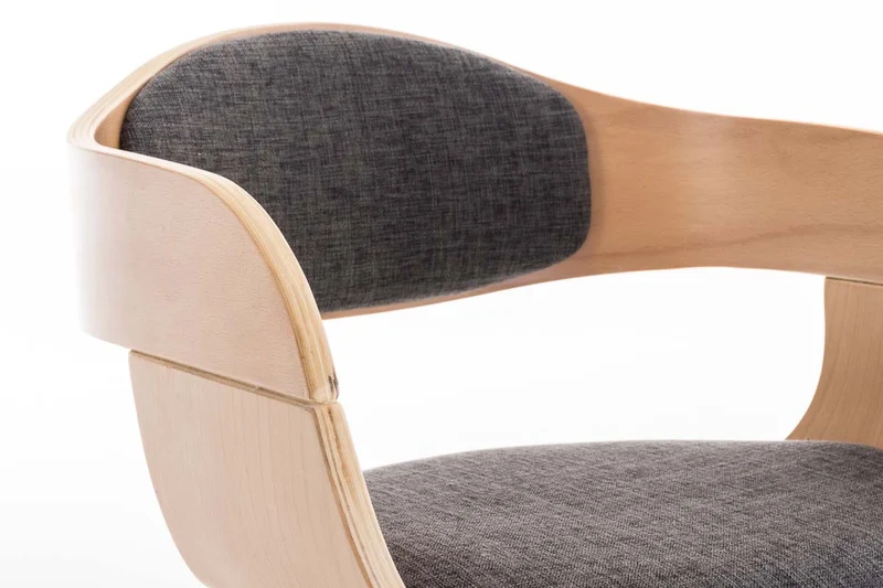 Chaise de bureau sans roulettes visiteur en tissu et bois design retro et confort maximal naturel et gris clair BUR10542