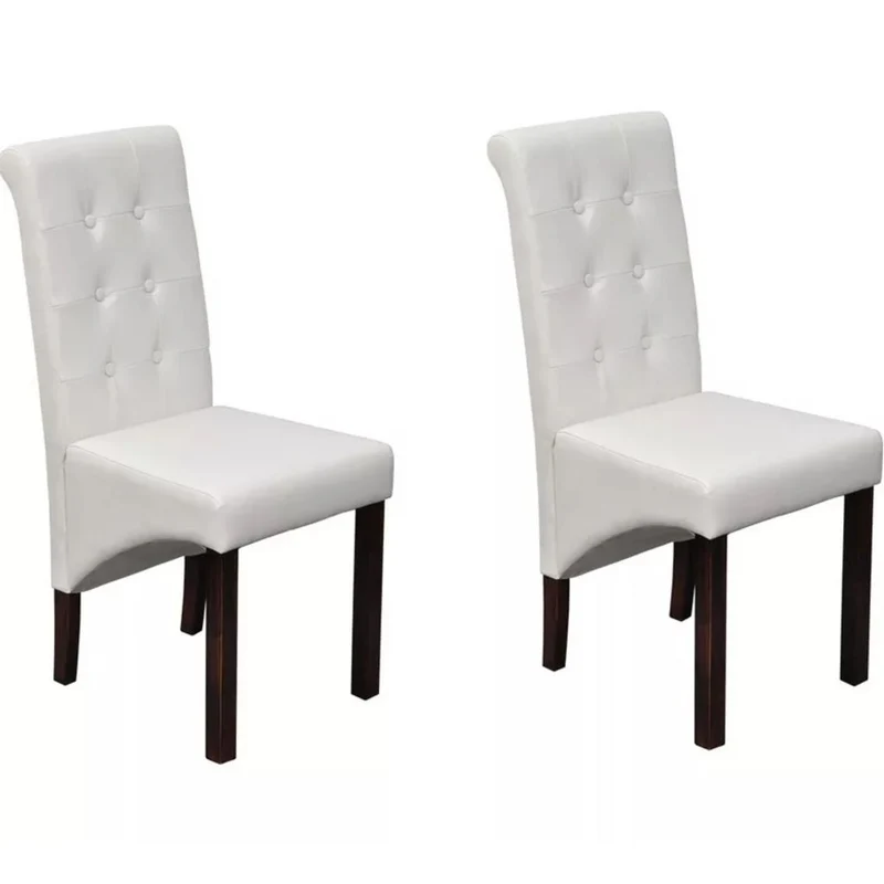 Lot de 2 chaises de salle à manger cuisine dossier capitonné en synthétique blanc CDS020205