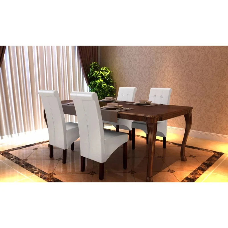 Lot de 4 chaises de salle à manger cuisine design antique synthétique blanc CDS021245