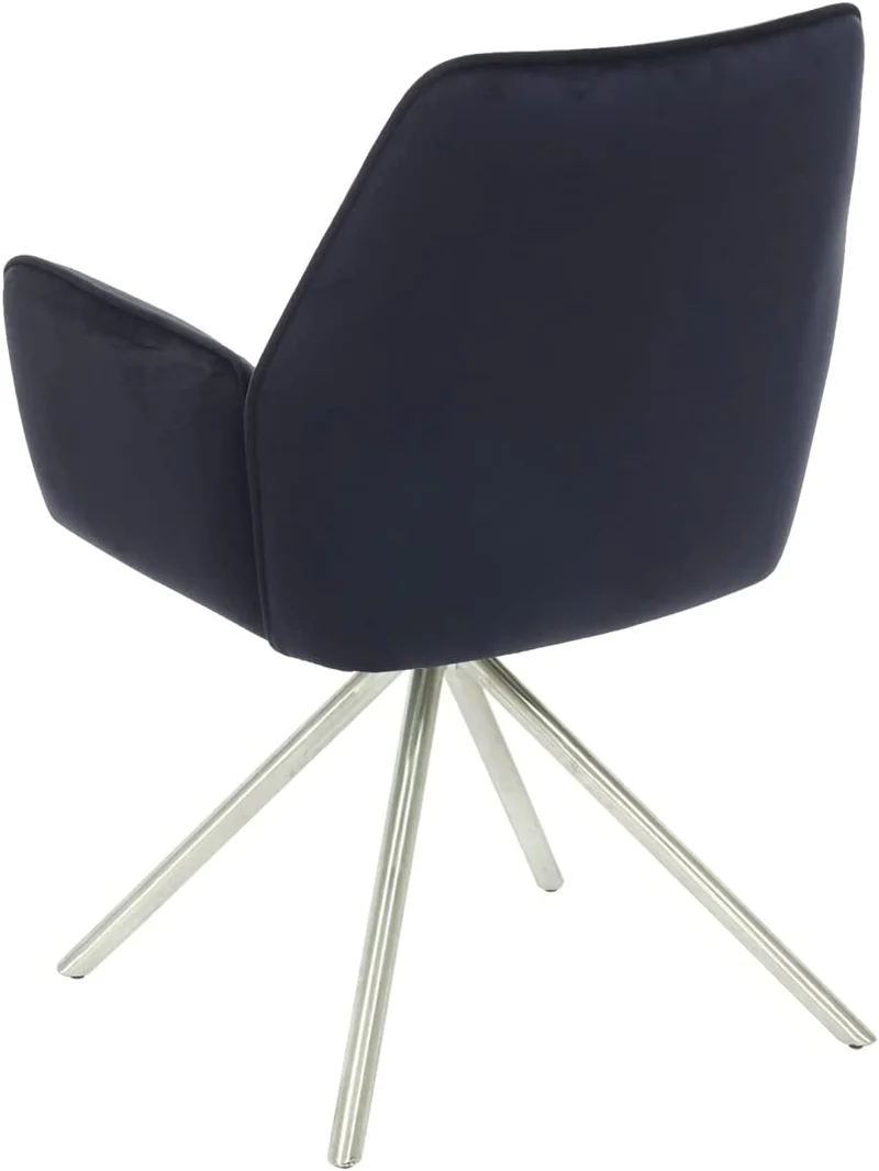 Chaise fauteuil rembourré salon bureau avec accoudoirs rotation 90° en velours bleu foncé pieds acier FAL04039