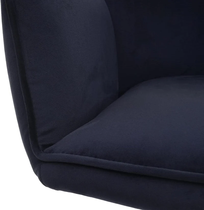 Chaise fauteuil rembourré salon bureau avec accoudoirs rotation 90° en velours bleu foncé pieds acier FAL04039