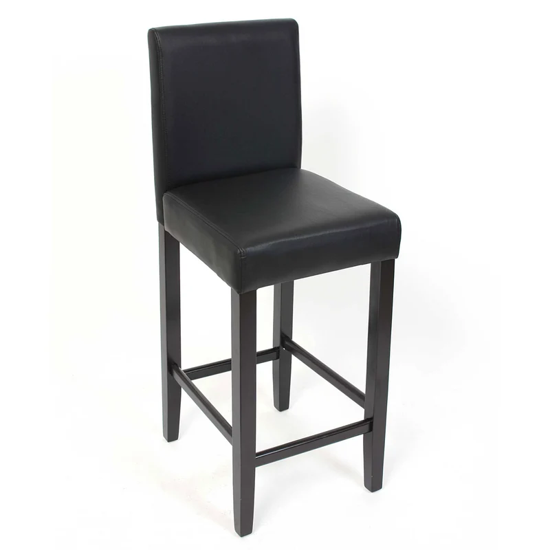 2x tabourets de bar chaise de comptoir en synthétique noir pieds en bois foncé 04_0000098