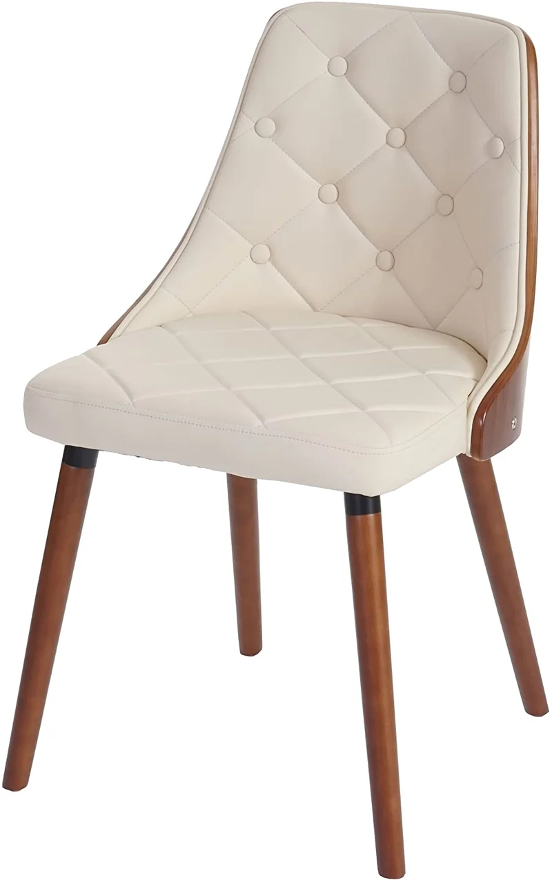 Lot de 2 chaises de salle à manger capitonné design chic en bois noyer et assise en synthétique crème CDS04468