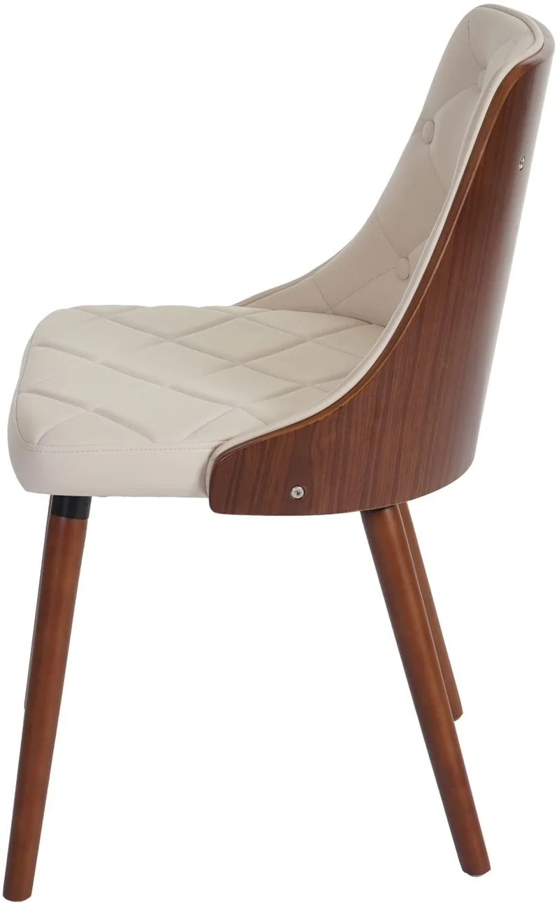 Lot de 2 chaises de salle à manger capitonné design chic en bois noyer et assise en synthétique crème CDS04468