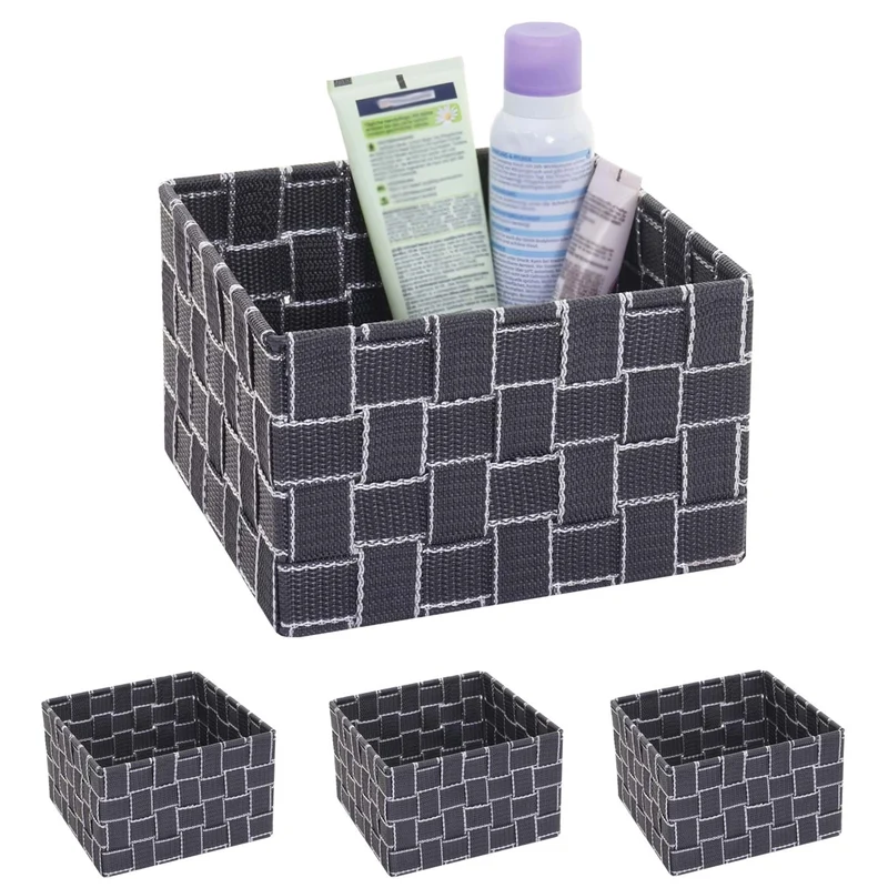4x paniers de rangement salle de bain maquillage 12x19x19cm gris foncé 04_0000606