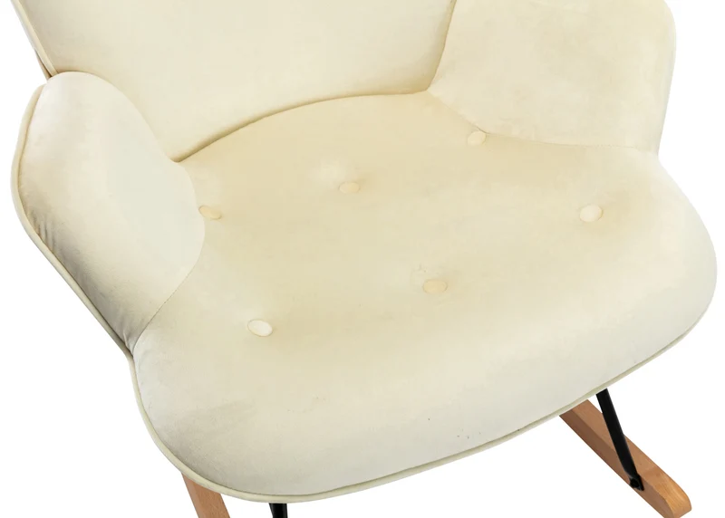 Fauteuil à bascule rocking chair bouton décoratif en tissu velours crème confortable et design FAB10073