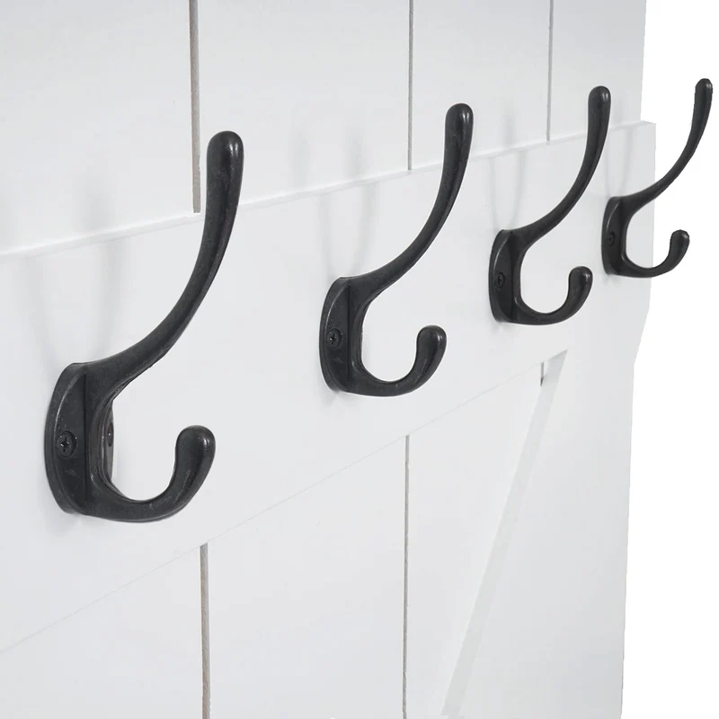 Porte-manteau mural panneaux décoratif avec 6 crochets 91x60cm blanc 04_0001011