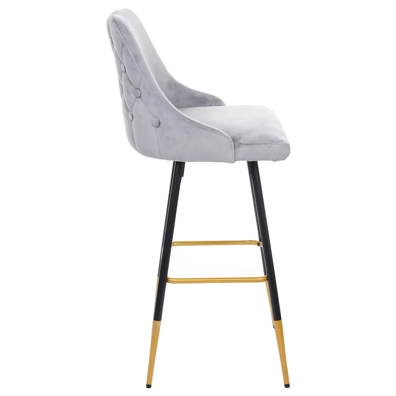 2x tabourets de bar comptoir chaise haute pieds dorés en velours design rétro gris dossier capitonné 04_0000493