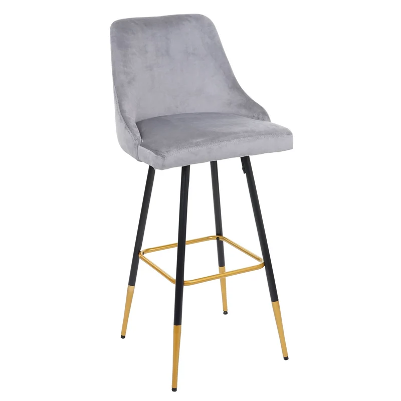 2x tabourets de bar comptoir chaise haute pieds dorés en velours design rétro gris dossier capitonné 04_0000493