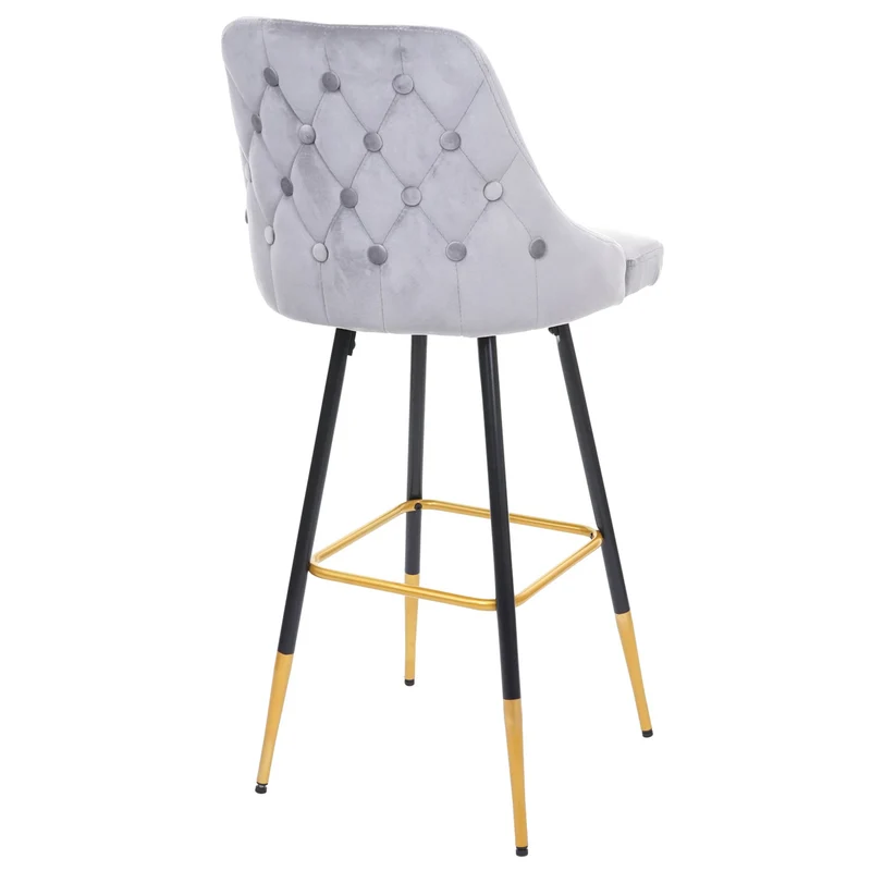 2x tabourets de bar comptoir chaise haute pieds dorés en velours design rétro gris dossier capitonné 04_0000493