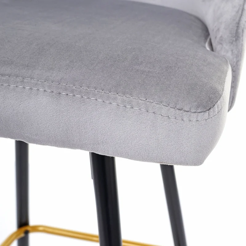 2x tabourets de bar comptoir chaise haute pieds dorés en velours design rétro gris dossier capitonné 04_0000493