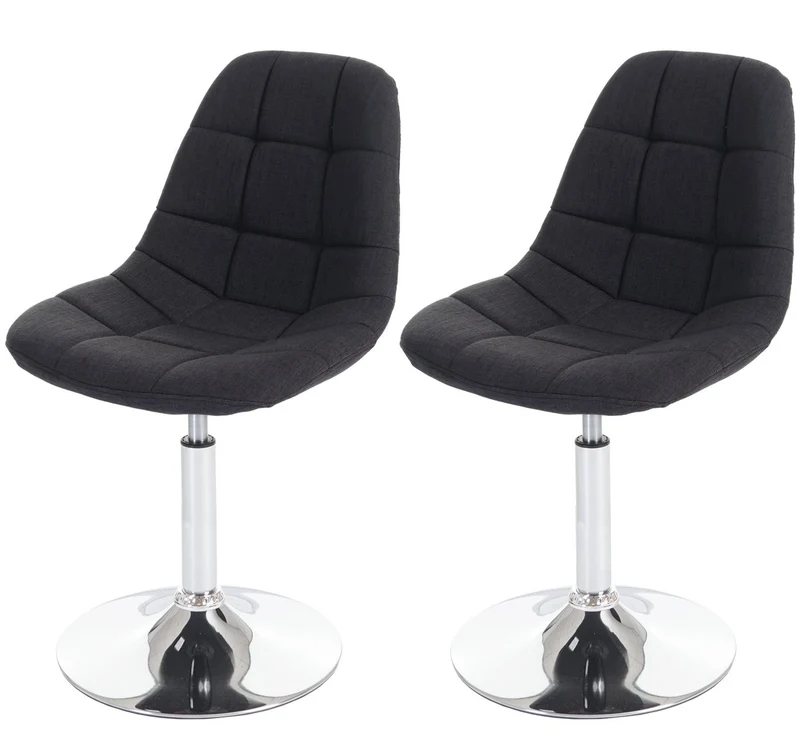 2x chaises de salle à manger en tissu gris foncé pied chromé pivotant CDS04426
