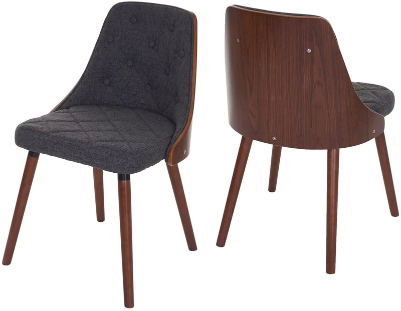 Lot de 2 chaises de salle à manger capitonné design chic en bois noyer et assise en tissu gris CDS04466