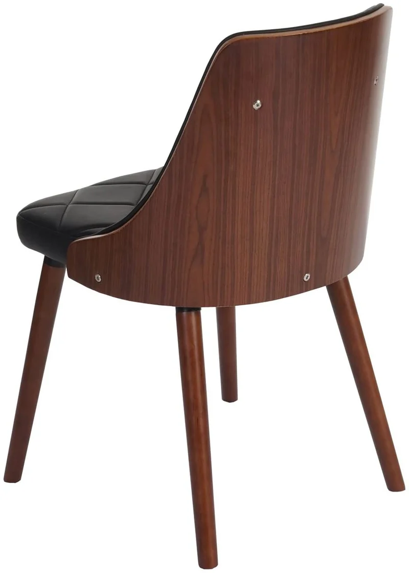 Lot de 6 chaises de salle à manger capitonné design chic en bois noyer et assise en synthétique noir CDS04668