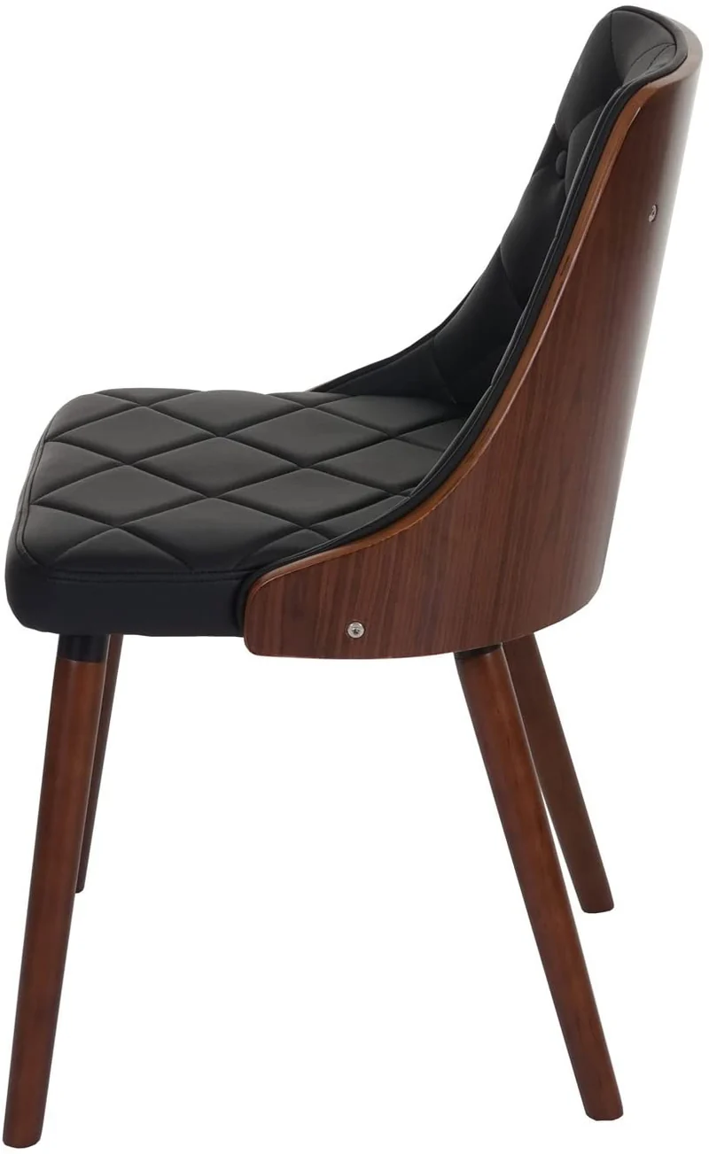 Lot de 6 chaises de salle à manger capitonné design chic en bois noyer et assise en synthétique noir CDS04668