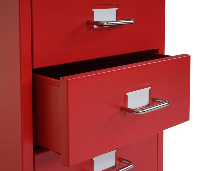 Caisson à tiroirs sur roulettes porte-étiquette 69x28x41cm 5 tiroirs en acier rouge 04_0004360