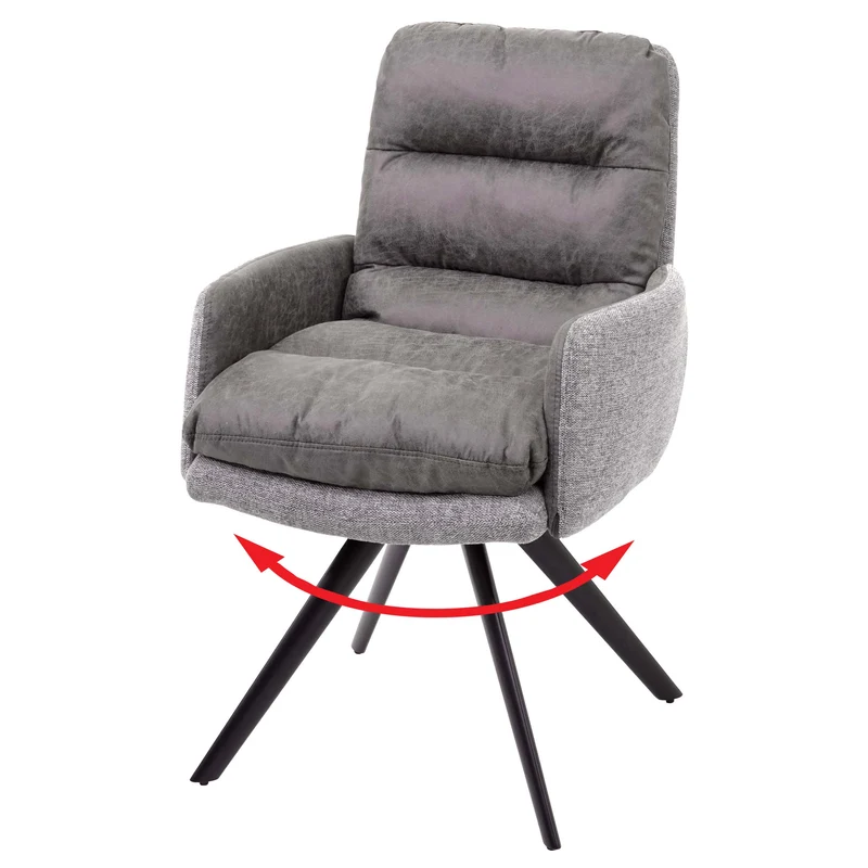Chaise de salle à manger fauteuil lounge avec accoudoir confortable rotative en tissu gris clair 04_0002246