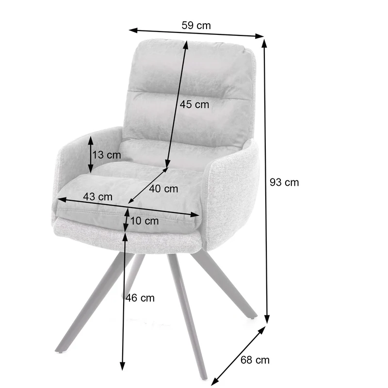 Chaise de salle à manger fauteuil lounge avec accoudoir confortable rotative en tissu gris clair 04_0002246