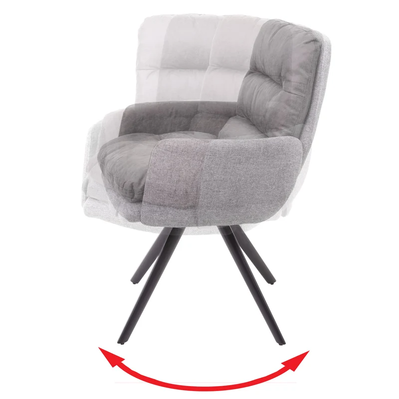Chaise de salle à manger fauteuil lounge avec accoudoir confortable rotative en tissu gris clair 04_0002246