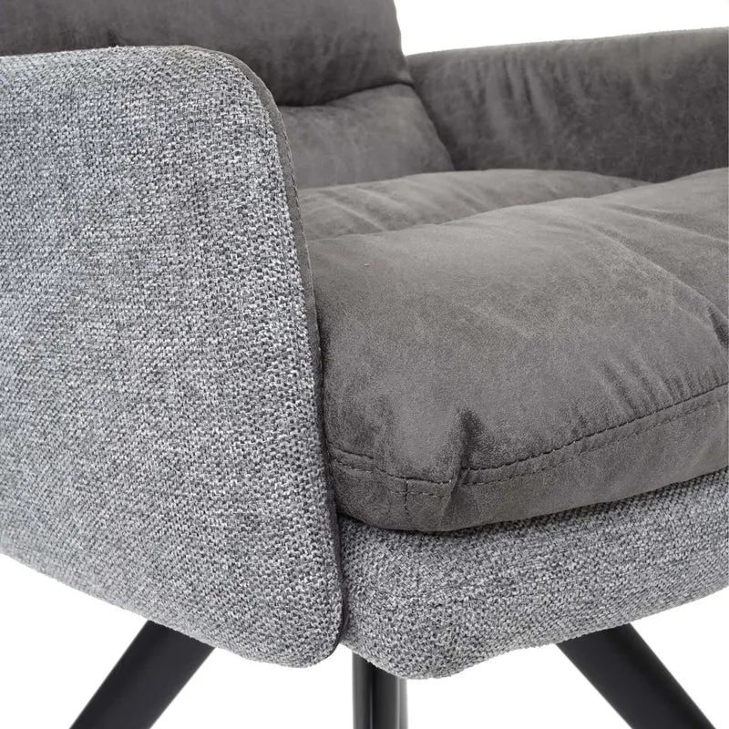 Chaise de salle à manger fauteuil lounge avec accoudoir confortable rotative en tissu gris clair 04_0002246