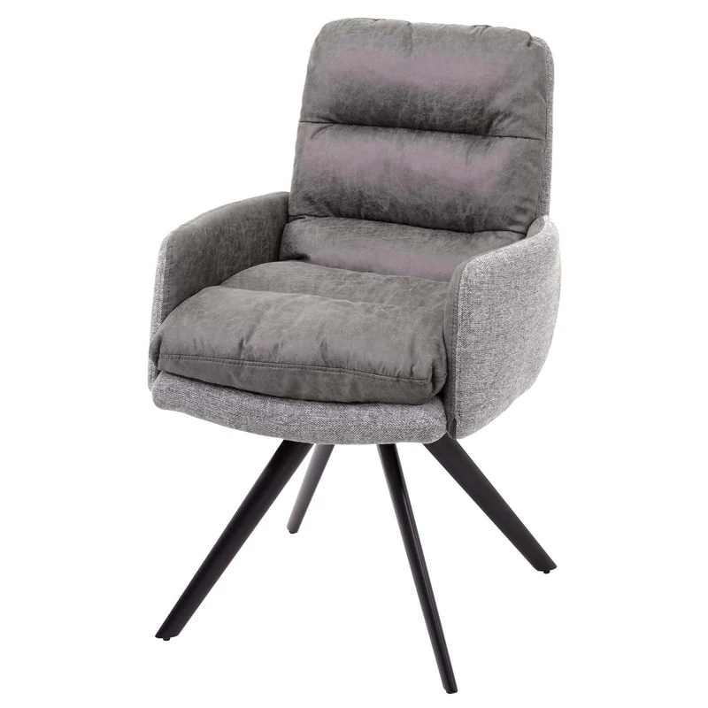 Chaise de salle à manger fauteuil lounge avec accoudoir confortable rotative en tissu gris clair 04_0002246