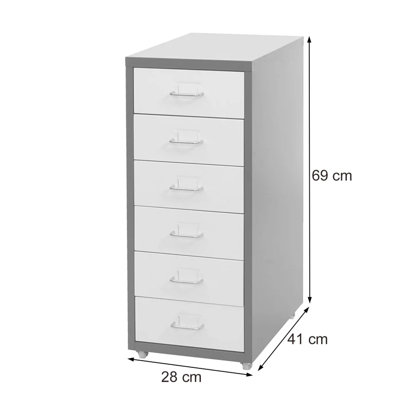 Caisson à tiroirs sur roulettes rangement bureau 6 tiroirs 69x28x41cm en acier gris foncé blanc noir gris foncé 04_0004355