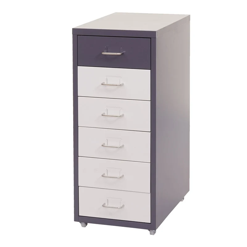 Caisson à tiroirs sur roulettes rangement bureau 6 tiroirs 69x28x41cm en acier gris foncé blanc noir gris foncé 04_0004355