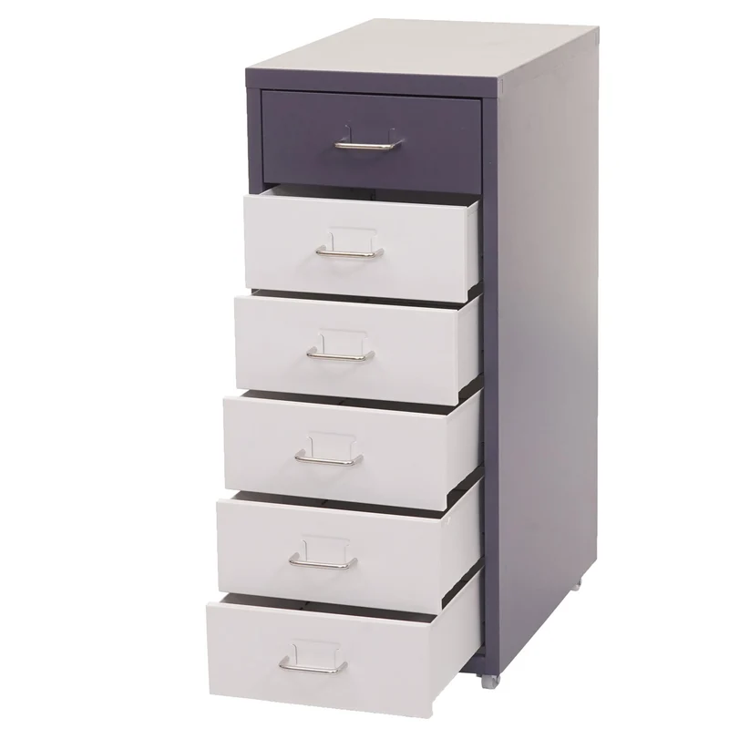 Caisson à tiroirs sur roulettes rangement bureau 6 tiroirs 69x28x41cm en acier gris foncé blanc noir gris foncé 04_0004355