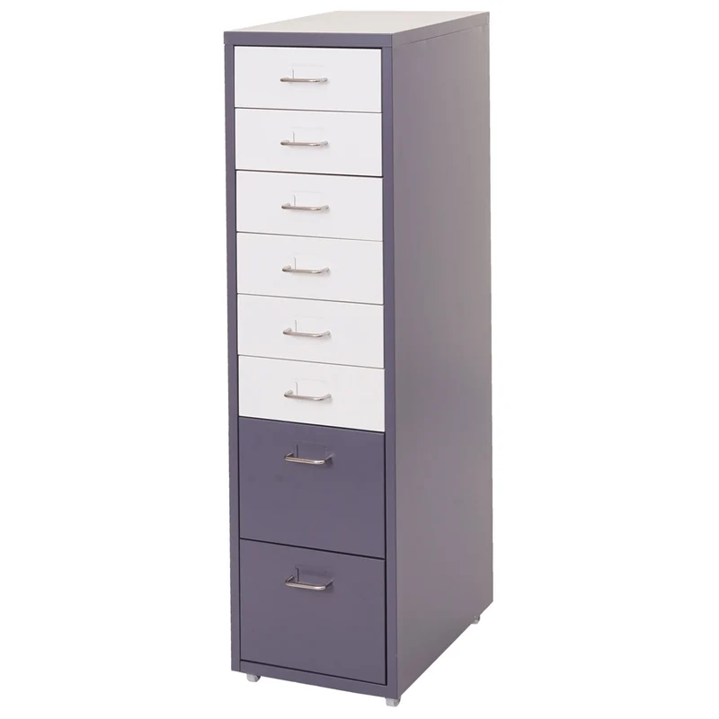 Caisson à tiroirs sur roulettes rangement bureau 8 tiroirs 110x28x41cm en acier gris foncé blanc-noir gris foncé 04_0004359