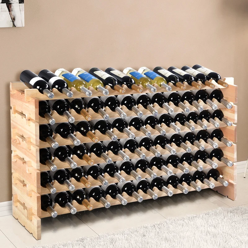 Étagère à vin casier à 72 bouteilles en bois de pin robuste modulable 119x29x71 cm 20_0001410